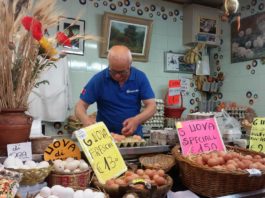 Lo storico banco delle uova fresche sfuse della Ditta Giomi al Mercato Centrale di Livorno