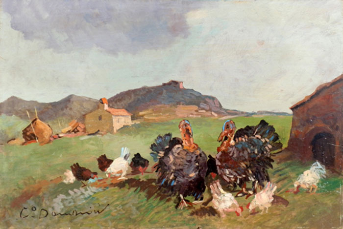 Tacchini con polli - Carlo Domenici (Livorno 1898 - 1981).